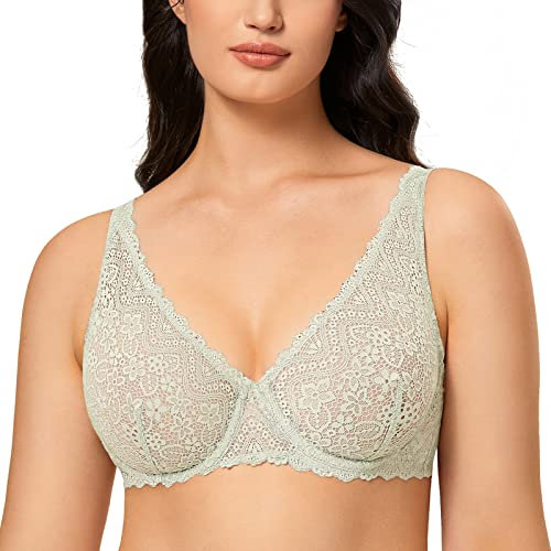 DOBREVA Femme Soutien-Gorge Dentelle Bralette Plongeant sans Rembourré avec Armatures Menthe Verte 100A
