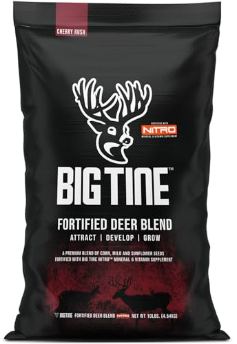 Big Tine Fortified Deer Blend, 10 lbs, Cherry Rush Flavor, Whole Grain Feed, Nitro Mineral Formula, Nutritious, Packed with Vitamins and Minerals, Supports Antler Growth, Gravity or Ground Feeding