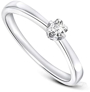 MIORE Ring Damen 0.09 Ct Solitär Diamant Verlobungsring aus Weißgold 9 Karat / 375 Gold, Schmuck