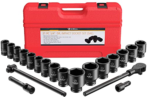 Anbull 21tlg 3/4 Kraft Schlagschrauber Satz, Cr-Mo-Stahl Schlagschrauber Nüsse set, Sechskant Nüsse, 3/4 Zoll bis 2 Zoll Impact Socket Set