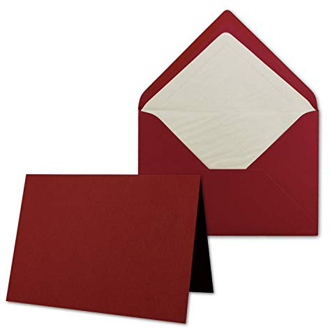 25 x Kartenpaket mit gefütterten Brief-Umschlägen - gerippt - DIN A6/C6 - Dunkelrot - 10,5 x 14,8 cm - Nassklebung - NEUSER PAPIER