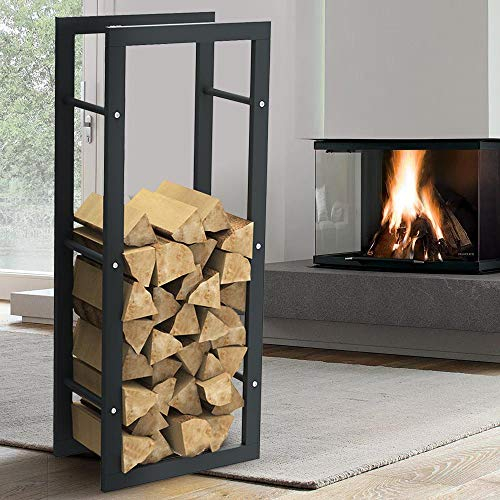 BAKAJI Portalegna Verticale Supporto Scaffale Rettangolare in Metallo Porta Legna da Interno Esterno Legnaia Casa Giardino per Camino Caminetto Stufa Design Moderno (100 x 25 x 40 cm)