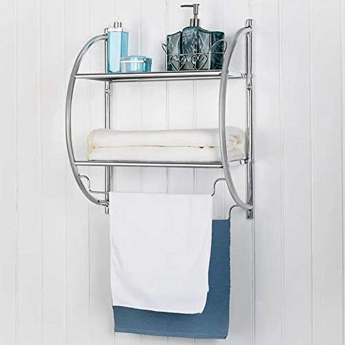 Bakaji Portasciugamani da parete bagno con 2 Bracci Porta Asciugamani e Doppia Mensola Superiore Porta Oggetti Struttura Tubolare in Acciaio Inox Design Moderno Dimensioni 50 x 26,5 x 55 cm