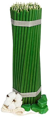 Diveevo Bienenwachs Kerzen Grün - Orthodoxe Kerzen für Gebet Rituale Tischdeko - Ungiftig, Ruß - Tropffrei, Lang, Nachhaltige Produkte, 75 Stück, Höhe 29.5 cm, Brenndauer 150 Min