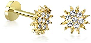 14K Massiv Gold Sonne Piercing Minimalistische Tragus Piercing Gold Stud Piercing Stud Ohrpiercing Sonne Ohrstecker Ohrpiercing (6, 14 Karat (585) Gelbgold)