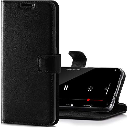 SURAZO Handyhülle für Apple iPhone 12 Pro Max – Premium Echtleder Hülle Schutzhülle mit [Standfunktion, Kartenfach, RFID Schutz] – Klappbar Klapphülle Wallet case Handmade in Europe (Costa Schwarz)