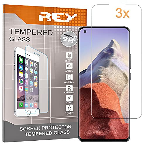 REY 3X Protector Pantalla para XIAOMI MI 11 - Mi11 - MI 11 Ultra - MI 11T - MI 11T Pro, Cristal Vidrio Templado Premium