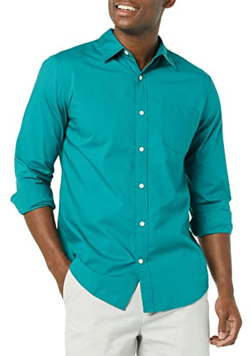 Amazon Essentials Men's Long-Sleeved Slim-Fit Stretch Poplin Shirt
