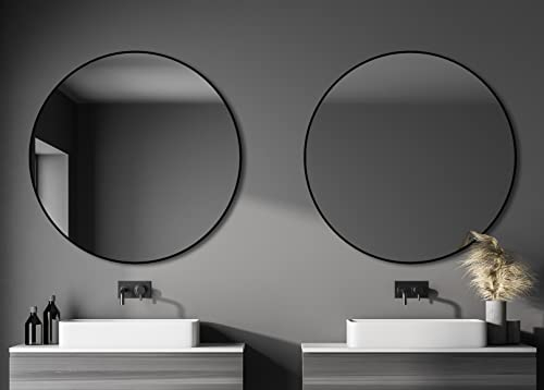 Talos Black OROS Spiegel rund Ø 120 cm – Runder Wandspiegel in Schwarz – Badspiegel mit hochwertigem Aluminiumrahmen – Moderner Badezimmerspiegel für stilvolle Einrichtung und elegantes Design