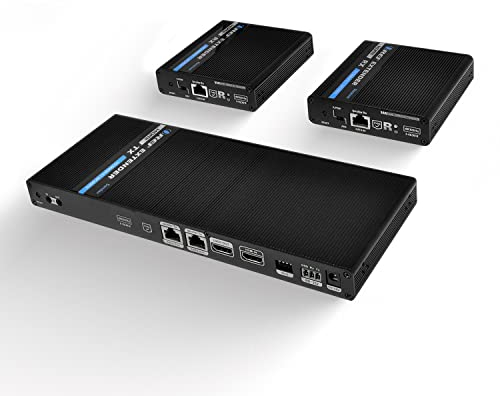 OREI 1x2 HDMI Extender Splitter 4K, Multiple Over Single Cable CAT6/7 4K@60Hz 4:4:4 HDCP 2.2 with IR Remote EDID Management - Up to 230 Ft - Loop Out - Low Latency - Full Support IR RS-232 Control