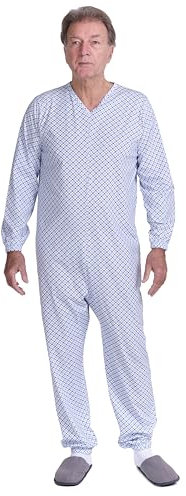 FERRUCCI COMFORT Baumwollpyjama für ältere Menschen mit Reißverschluss auf der Rückseite – 9012/1 – Herren, für Inkontinenz und Alzheimer (L)