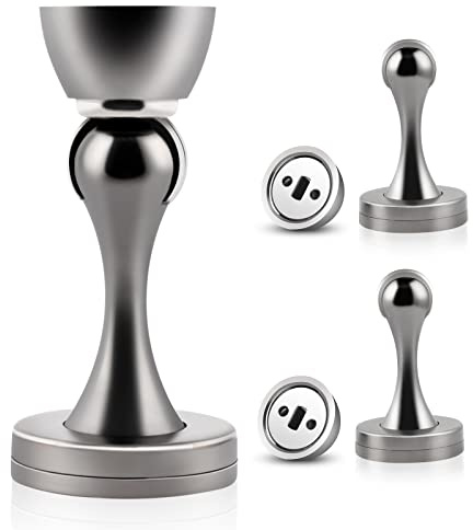 KOLAKO Door Stoppers, Magnetic Door Stops, Wall Floor Mount Heavy Duty Magnet Brushed Modern Door Holder Soft Catch, Magnetic Doorstop for Bottom of Door, Gray, Pack of 3