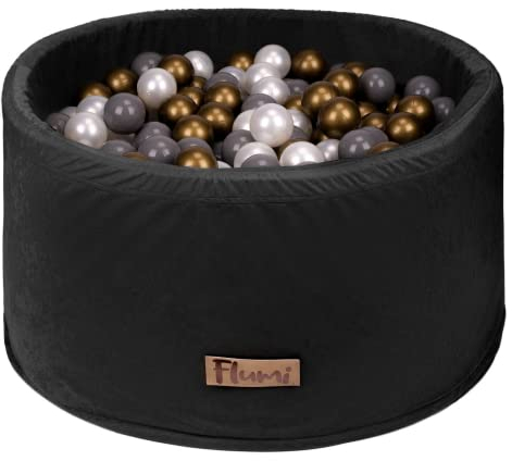 Flumi Personalisierte Bällebad Baby ab 1 Jahr - Bällepool Kinder 90x40cm mit 200 Bällebad Bälle ∅ 7cm in EU hergestellt - Oeko-TEX und CE-Zertifiziert - (Schwarz)