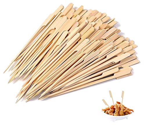 200 palillos de bambú para brochetas, brochetas madera, kebabs, pinchos madera ecológicos, palillos madera barbacoa, artículos esenciales fiesta barbacoa, frutas, decoración pasteles (12 cm)