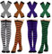Barrlves 2/4 Sets Damen Gestreifte Kniestrümpfe Lange Strick Armstulpen Fingerlose Handschuhe für Halloween Weihnachten Kostüm, 4 Sets gestreift schwarz + orange + lila + grün, Einheitsgröße