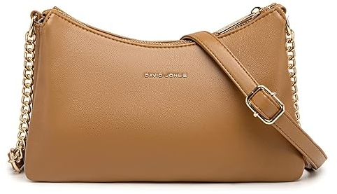 David Jones - Damen Kleine Umhängetasche - Frau Kette Tasche Schultertasche PU Leder Multi Taschen - Handtasche Flache Viele Fächern Crossbody Bag Clutch - Handy Party Abendtasche Mode - Braun Cognac