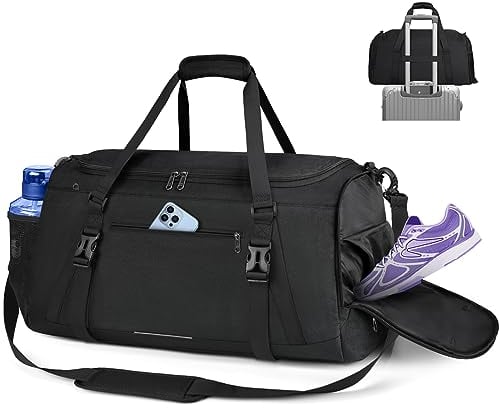 RAINSMORE Sporttasche Herren Damen Reisetasche Groß 55L Wasserdicht mit Schuhfach Nassfach Weekender Trainingstasche Schwimmtasche Gym Sport Tasche Schwarz