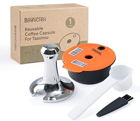 Benfuchen capsules de café réutilisables Pod 60/200/220ml Filtre à café rechargeable et Tamper pour machine Bosch Tas simo (200ML Capsule Pod & Tamper)