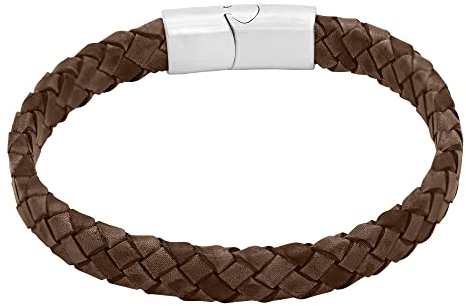 Heideman Armband Herren aus Leder silber farbend matt Lederarmband Mika für Männer Leder Braun