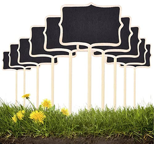 Rooeling Plant Name Tags - Wooden Plant Labels,Plant Name Tags for Vegetable Flowers Seeds Plants, Small Blackboard Gardening Decoration
