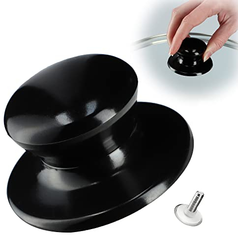 KADAX Maniglia per coperchio pentola, pomello ignifugo in plastica e acciaio inox, maniglia universale per coperchio pentola, pomello per coperchio in vetro (1 pezzo, nero lucido)