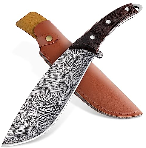 Dragon Creek Bushcraft Messer, Jagdmesser Feststehende Klinge, Großes Survival Messer Outdoor Messer, Wandermesser mit PU Holster, Camping Messer