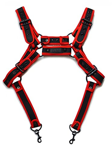 YOPADO Herren Body Brust Harness Leder-Optik Riemen Geschirr Punk Gürtel Mit Kontrastfarbenem Besatz, Doppelte Schultergurte Einstellbar Schnalle Toll Mit String(One Size, Red)