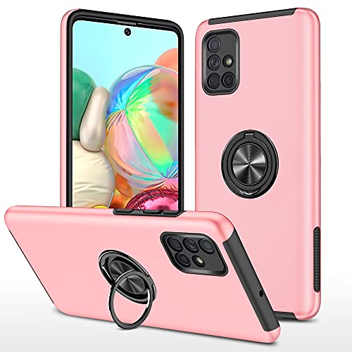 JIEZUIMEI Handyhülle für Samsung Galaxy A51 4G Hülle, Magnetische Schutzhülle mit Eingebetteter 360° Grad Ring, TPU Militärschutz Hybrid Stoßfest Cover Case für Samsung Galaxy A51 4G Roségold