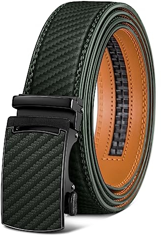 KEMISANT Gürtel Herren, Ledergürtel Ratsche Automatikschließe für Herren Business Anzug,Breit 35mm,Größe Angepasst(Dunkelgrün-110cm/30-36 taille verstellbar)