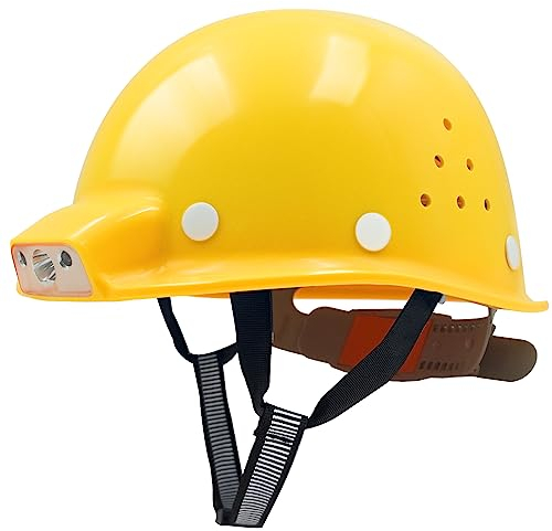 Mustbau Casque de Chantier EN397 avec Éclairage LED, USB Rechargeable Casque de Sécurité Construction a 2 Modes D’ Éclairage, 53 à 62cm Tour de Tête Réglable (Jaune)