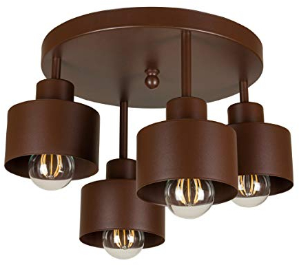 alfalux Lampe Deckenlampe LED 4 Flammig Deckenleuchte Metall E27 Geeignet Industriell Schlafzimmer Küche Wohnzimmer 4OST3030BR Braun