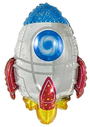 Großer Folienballon in Weiß mit Raketenfahrzeug Motiv, ca. 65 * 54 cm - Ideal für Kindergeburtstage, Weltraum-Themenpartys, Dekorationen - wiederverwendbar - Tolle Geschenkidee für kleine Astronauten