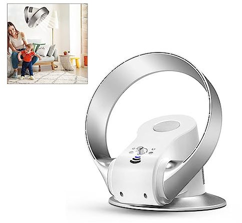 Lnder Bladeless Wall Mount Fan Small Table Cooling Fan 12inch Tower Fan 90°Oscillating Pedestal Fan For Bedroom Home Office Quiet Cooling (Color : Cream)