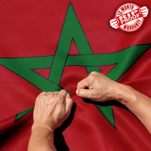 Anley Drapeau marocain double face indéchirable 3 plis 0,9x1,5 m – Couleurs vives, en-tête en toile et infroissable – Les drapeaux nationaux marocains les plus solides et les plus durables 0,9x1,5 m