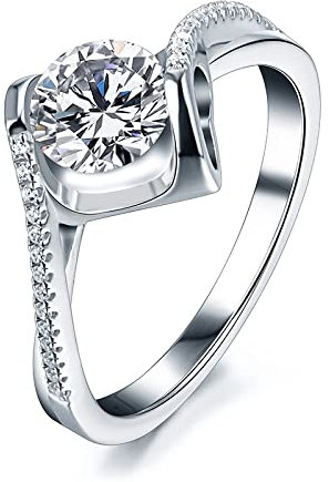 925 Sterling Moissanit Ring Rundschliff 1,0 ct Vvs D Farbe Moissanit Bestandener Diamanttest Elegante Ringe für Frauen