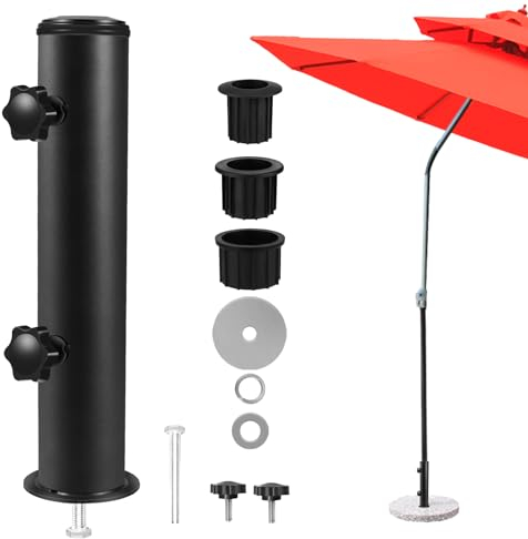 lalafancy Pied de Parasol, Tube de Parasol Socle de Parasol Extérieur pour Mât de Parasol de Ø 3,2cm/3,8 cm/4,8 cm Jardin Terrasse Piscine, Noir