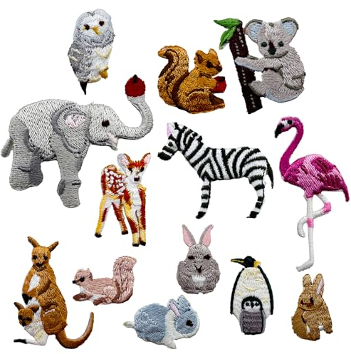 Juxtaposia 13 Stück Tiere Bügelflicken,Patches Zum Aufbügeln Kann für DIY,Aufbügelflicken geeignet für Erwachsene und Kinder für Jeans, T-Shirts,Schultaschen, Schuhe.