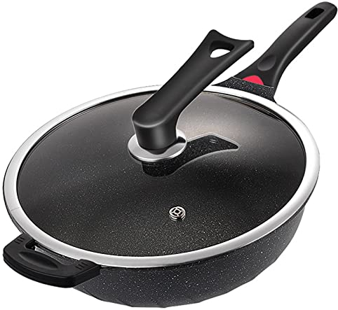 DLAZUM Casserole antiadhésive pour Casserole 32 cm 34 cm Maifan Pierre Wok avec Couvercle Poêle à Frire Fondue Cuisinière à Induction Cuisinière à gaz Lave-Vaisselle (Couleur : 34 cm avec Couvercle