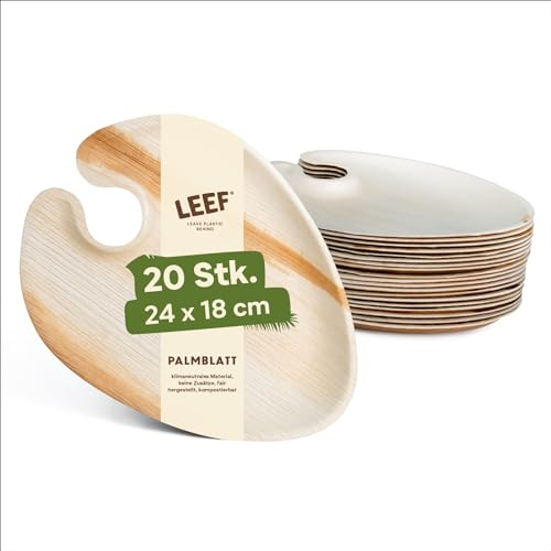 Leef – Assiettes en Feuille de Palmier 24x18 cm – Assiettes Cocktail Jetables Écologiques, Compostables et Sans Plastique – Vaisselle de Fête, Finger Food, Buffet (20)