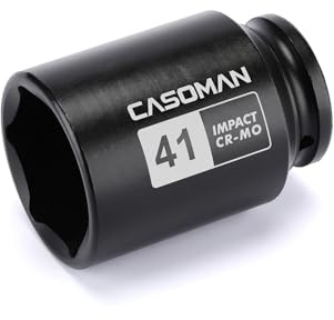 CASOMAN Douille à choc 6 PT à entraînement 1/2 x 41 mm de profondeur, CR-MO, douille d'écrou d'essieu d'entraînement de 1/2 pour un retrait facile des écrous d'arbre d'essieu (41 mm)