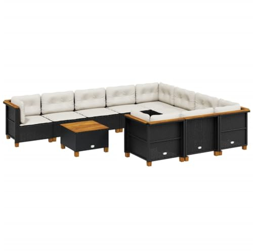 vidaXL Garten Sofa Garnitur 11-TLG., Gartenmöbel Set mit Kissen, Sitzgruppe für Garten Terrasse, Sitzgarnitur Lounge Modular, Schwarz Poly Rattan
