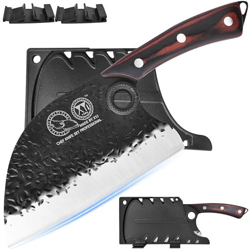 XYJ Coltello da cuoco serbo forgiato, 7 pollici, acciaio ad alto tenore di carbonio, coltello da macellaio con lama ultra affilata per la cucina, il campeggio all'aperto, la linguetta completa