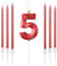 mciskin Red 5 Birthday Candles-3D Design Number 5 Candle for Cake with 6pcs Long/Thin Candles Set, Red Cake Topper for Girl 5th Birthday Decorations Supplies,5th Wedding Anniversary Decorations