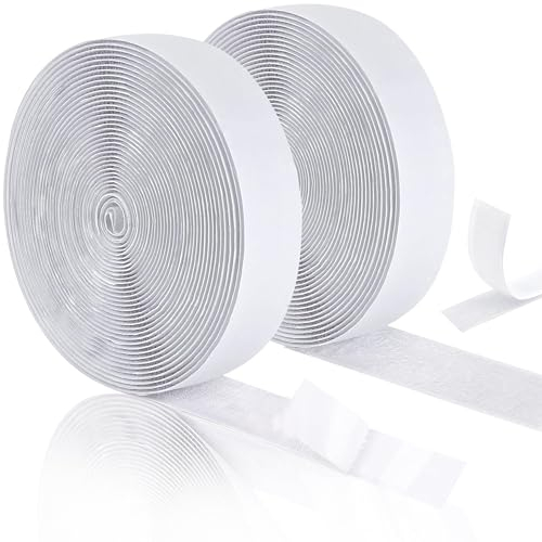 Rhimooay 10M Klettband Selbstklebend Extra Stark, 20mm Breit Klettverschluss Selbstklebend für Stoff, Klett Klebeband Fliegengitter, Doppelseitig Klebende mit Klettverschluss (Weiß)