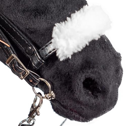 X-Group4th Zaumzeug für realistisch Hobby Horse A4, Pferd Zaumzeug + Pferdezügel, Steckenpferd, Isländischer Reithalfter Nasenriemen Pferdegebiss Schwarz