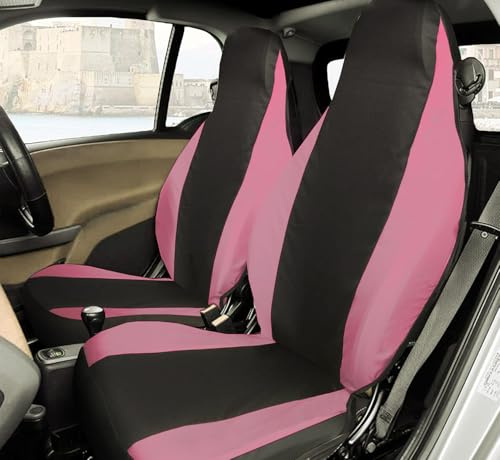 Rebeca Shop® Coprisedili Anteriori compatibili per Smart fortwo, prima, seconda e terza serie, W450 W451 W453, Set di 2 foderine (Nero/Rosa, Senza Logo)