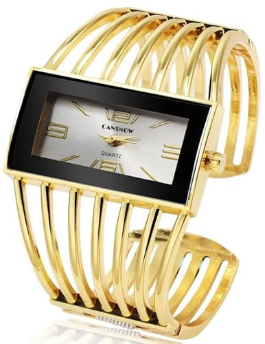 CANSNOW Spangenuhr Damen - Stilvolle Goldene Armbanduhr | Elegante Uhr für Frauen (Gold-Weiß)