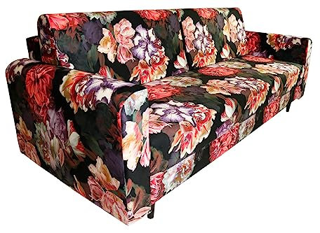 MG Design Schlafsofa mit Bettkasten 191x61 cm (Liegefläche 195 x 145 cm) – mit Armlehnen, Zwei Kissen – Stoff: Velour, Farbe Blau – Sofa 3 Sitzer, leicht abwischbar, für Wohnzimmer/Gästezimmer