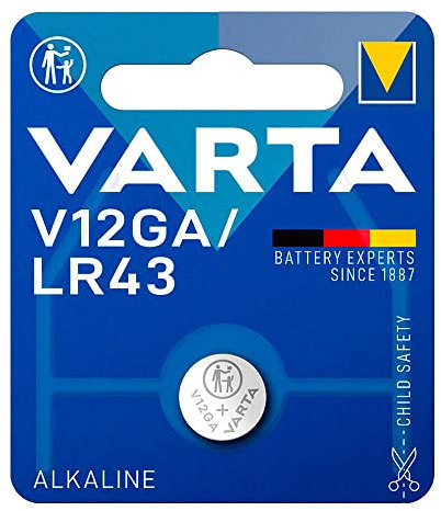 Batterie LR43 - V12GA 1,5 V alcaline (1 unité dans Un Blister). Taille compacte Ø11,6 x 4,2 mm. Idéale pour Les appareils à Faible consommation, Assure Performance et durabilité dans Plusieurs