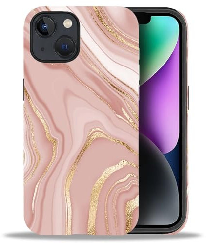 Case Compatible With For IPhone 13 IPhone 14, Pink Gold Marble Phone Case Drop Protection,Soft Shockproof For Girl Women Boy Men,Case For IPhone 13 IPhone 14